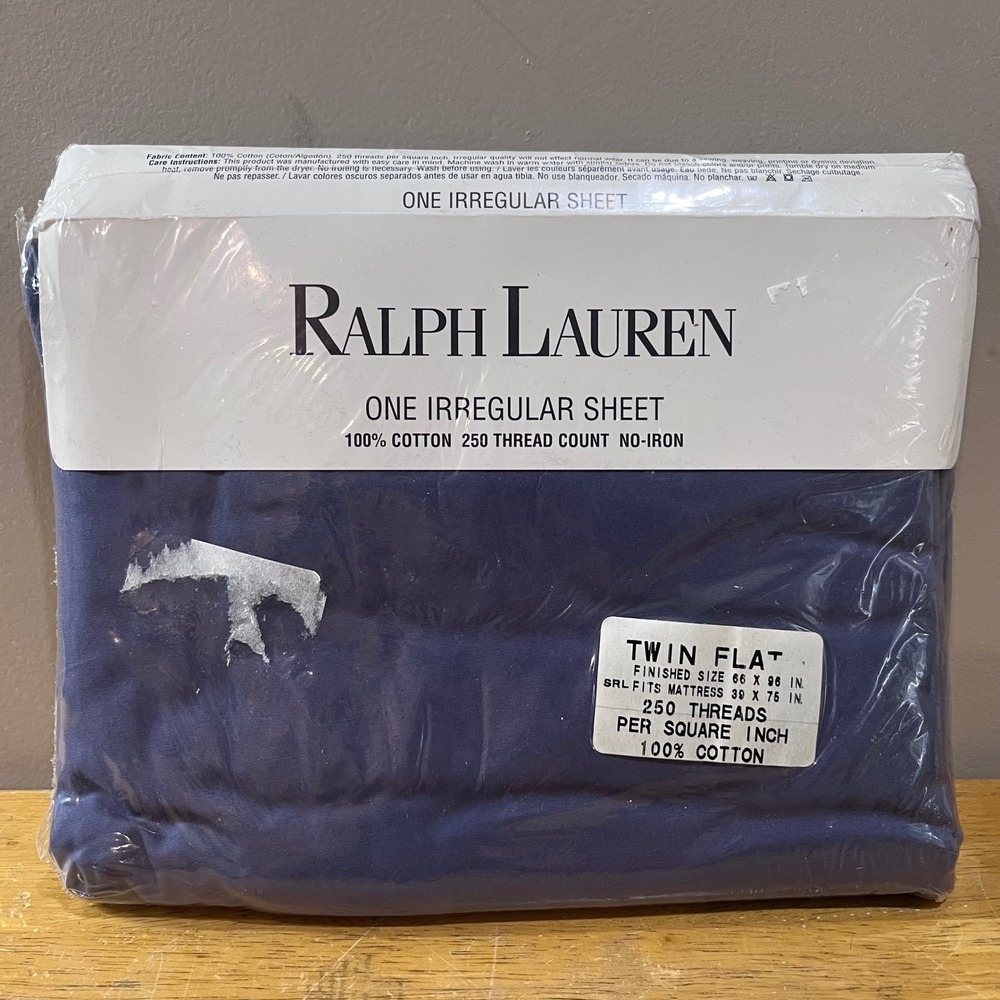 Vtg Ralph Lauren Navy Blue Twin Flat Sheet 100% Cotton 250 TC Made in USA New